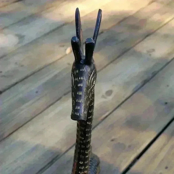 Big Giraffe Figure Decor Brass Tall 19" IN Black / Gold  Tone Leaves Stand - Picture 5 of 13